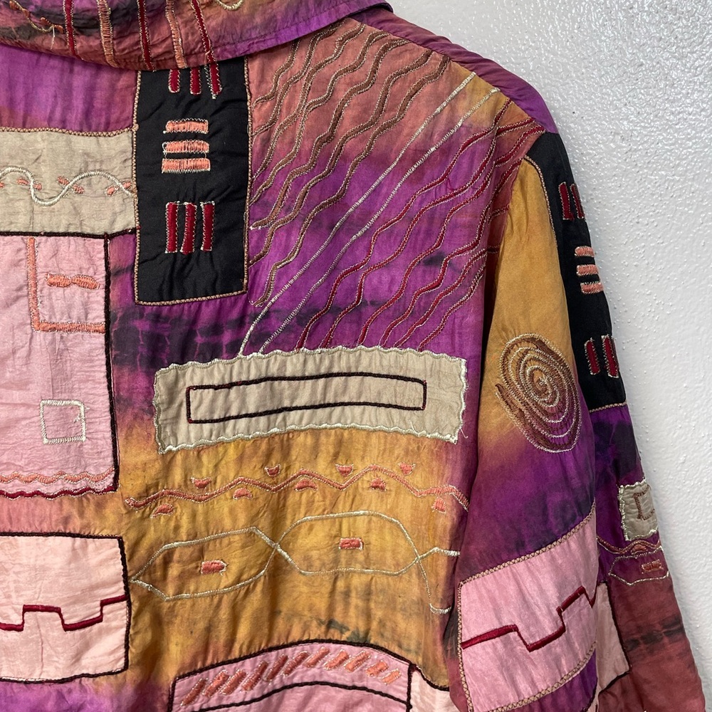 Parsley Sage Silk Patchwork Button Jacket Boho Ar… - image 14